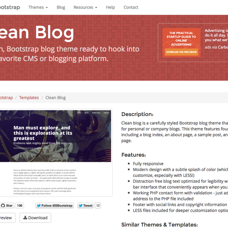 無料で使えるシンプルなブログテーマ「Clean Blog」